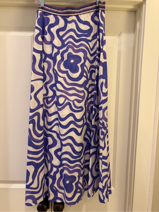 Oliphant Dresses & Skirts - OLIPHANT Blueish-Purple & White Abstract Maxi Skirt with Metallic Waistband